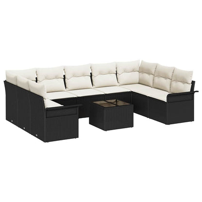 Set Divano da Giardino con cuscino 10 pcs Nero polyrattan | homemem39