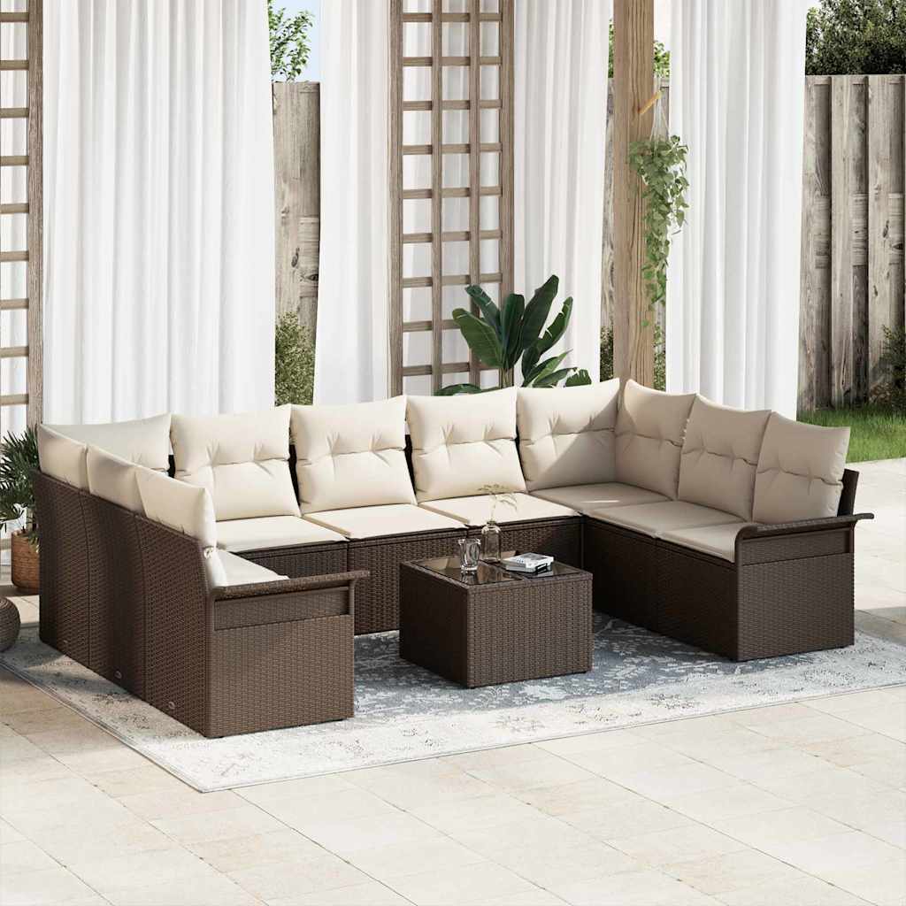Set Divano da Giardino con cuscino 10 pcs Marrone polyrattan - homemem39