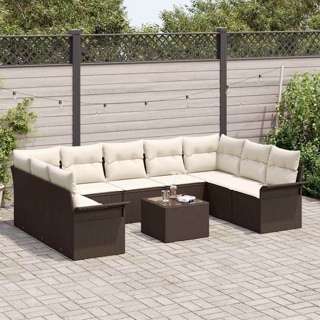 Set Divano da Giardino con cuscino 10 pcs Marrone polyrattan - homemem39