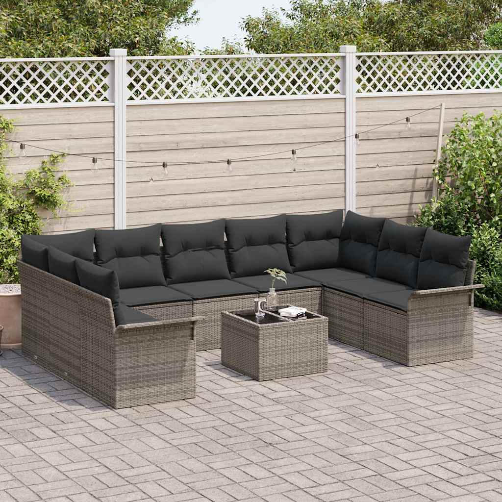 Set Divano da Giardino con cuscino 10 pcs Grigio polyrattan | homemem39