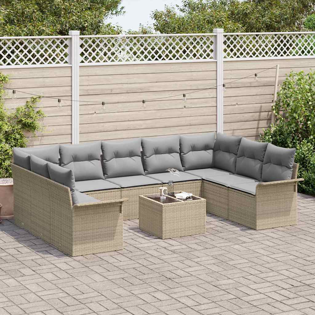 Set Divano da Giardino con cuscino 10 pcs Beige polyrattan | homemem39
