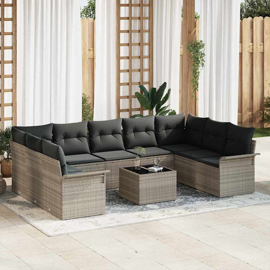 Set Divano da Giardino 10 pcs Grigio chiaro polyrattan - homemem39