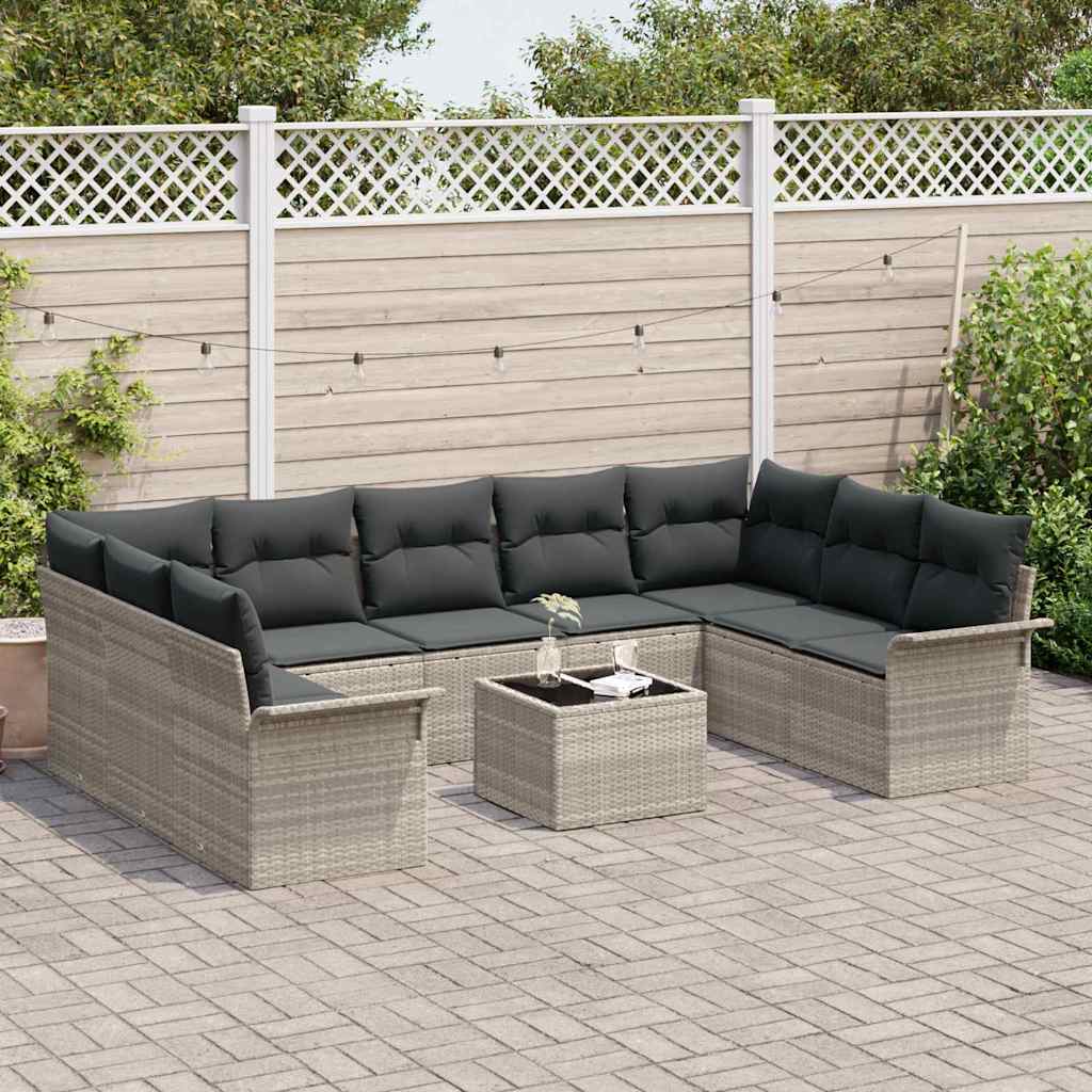 Set Divano da Giardino 10 pcs Grigio chiaro polyrattan - homemem39