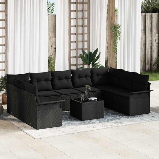 Set Divano da Giardino con cuscino 10 pcs Nero polyrattan - homemem39