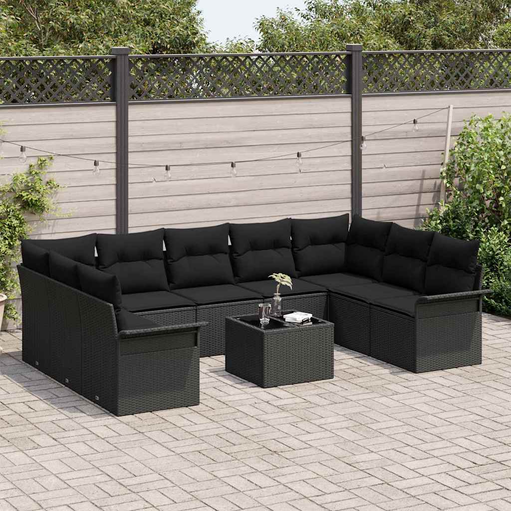 Set Divano da Giardino 10 pz Nero polyrattan | homemem39