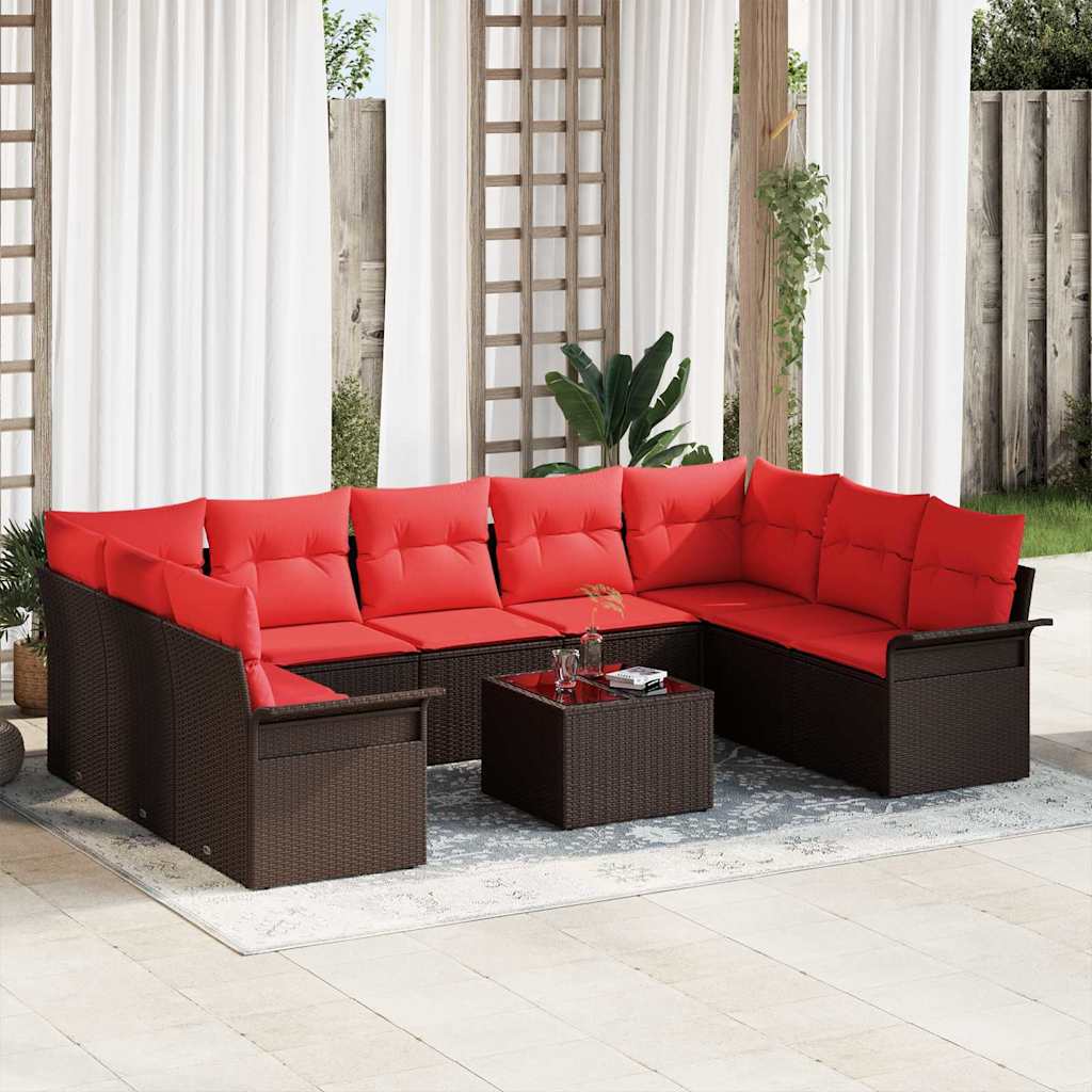 Set Divano da Giardino con cuscino 10 pcs Marrone polyrattan | homemem39