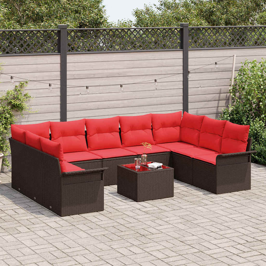 Set Divano da Giardino con cuscino 10 pcs Marrone polyrattan | homemem39