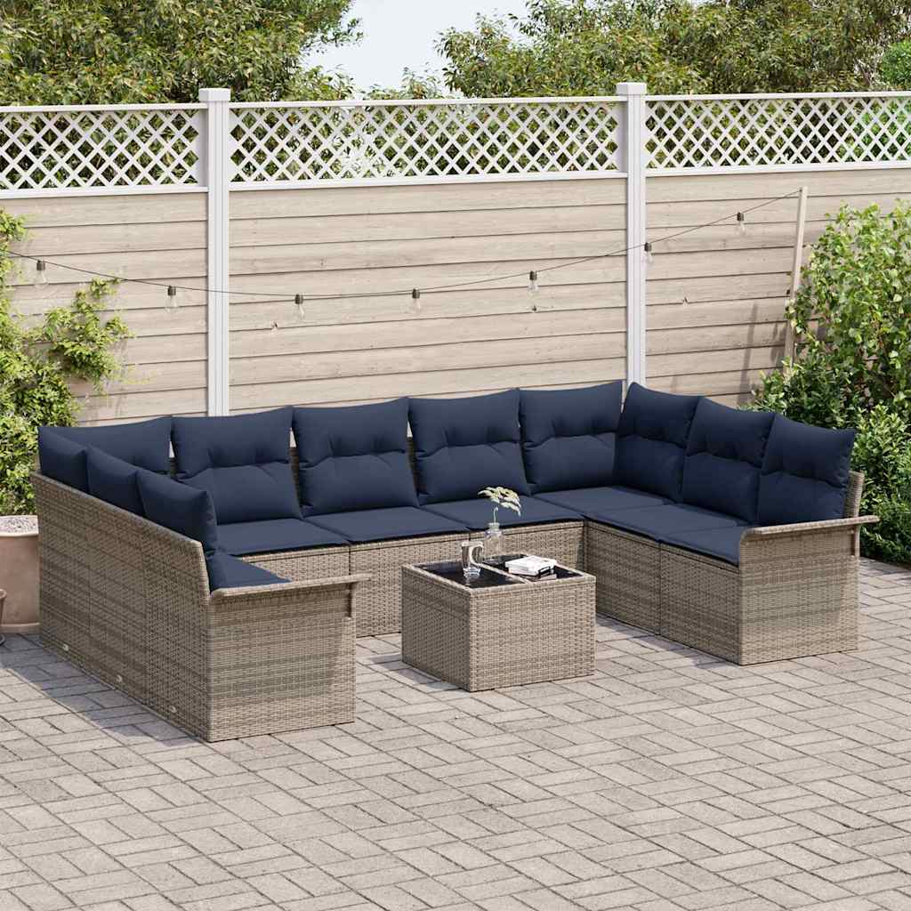 Set Divano da Giardino con cuscino 10 pcs Grigio polyrattan | homemem39