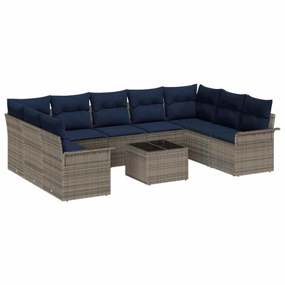 Set Divano da Giardino con cuscino 10 pcs Grigio polyrattan | homemem39