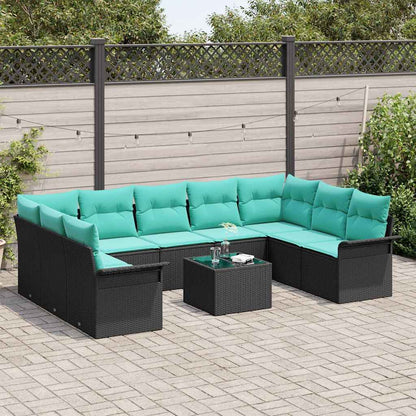 Set Divano da Giardino con cuscino 10 pcs Nero polyrattan | homemem39