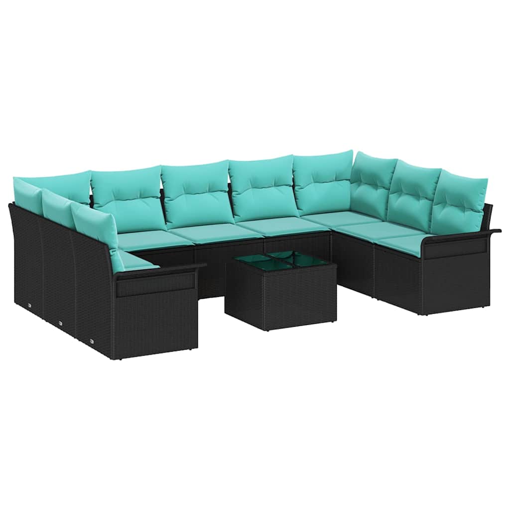 Set Divano da Giardino con cuscino 10 pcs Nero polyrattan | homemem39
