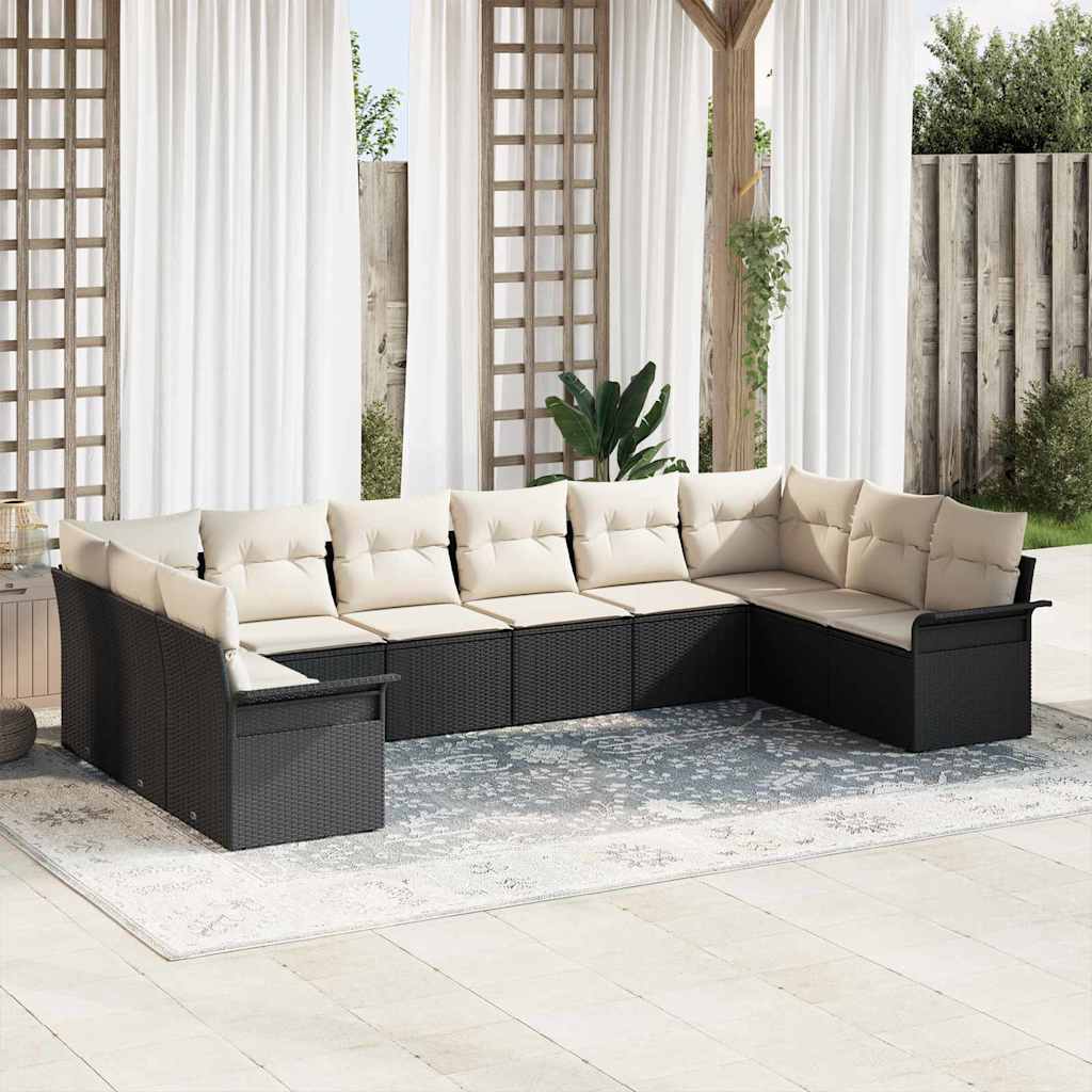 Set Divano da Giardino con cuscino 10 pcs Nero polyrattan | homemem39