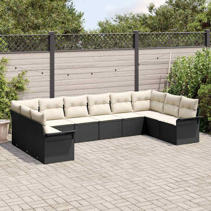 Set Divano da Giardino con cuscino 10 pcs Nero polyrattan | homemem39