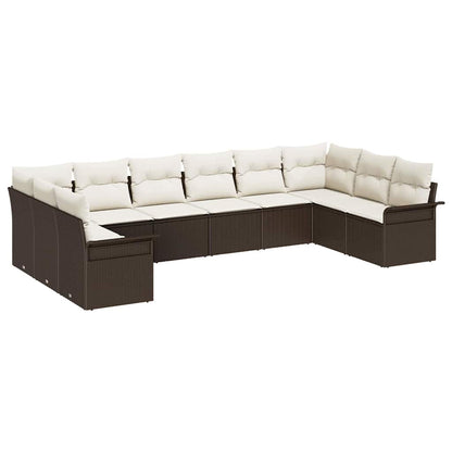 Set Divano da Giardino con cuscino 10 pcs Marrone polyrattan | homemem39