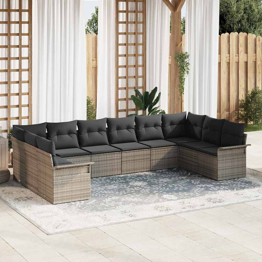 Set Divano da Giardino con cuscino 10 pcs Grigio polyrattan | homemem39
