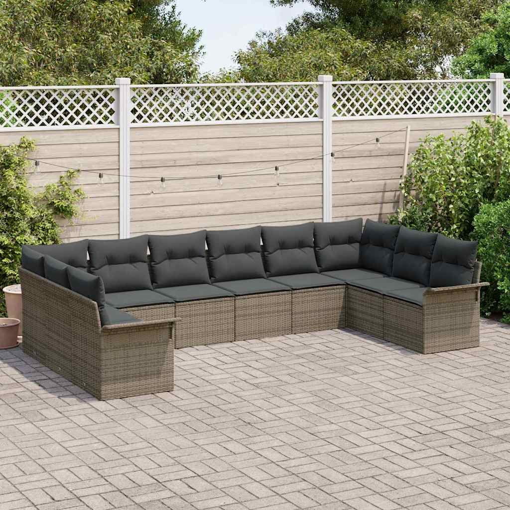 Set Divano da Giardino con cuscino 10 pcs Grigio polyrattan | homemem39