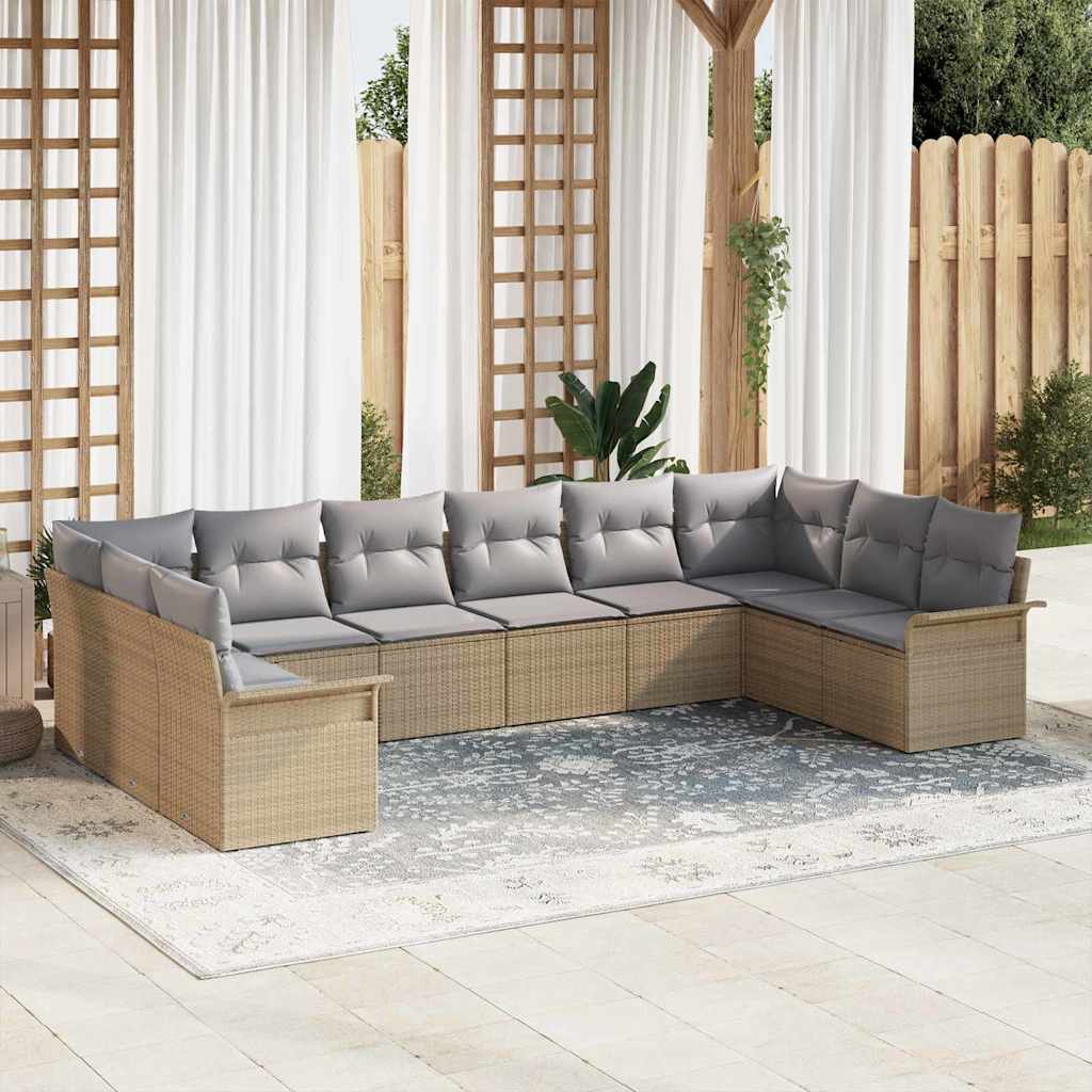 Set Divano da Giardino con cuscino 10 pcs Beige polyrattan - homemem39