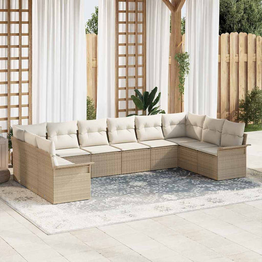 Set Divano da Giardino con cuscino 10 pcs Beige polyrattan - homemem39
