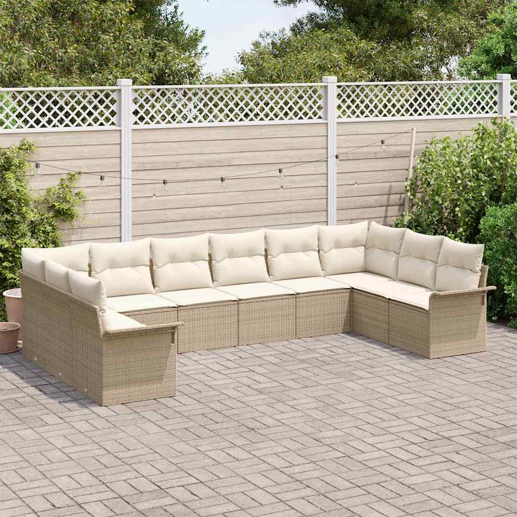 Set Divano da Giardino con cuscino 10 pcs Beige polyrattan - homemem39