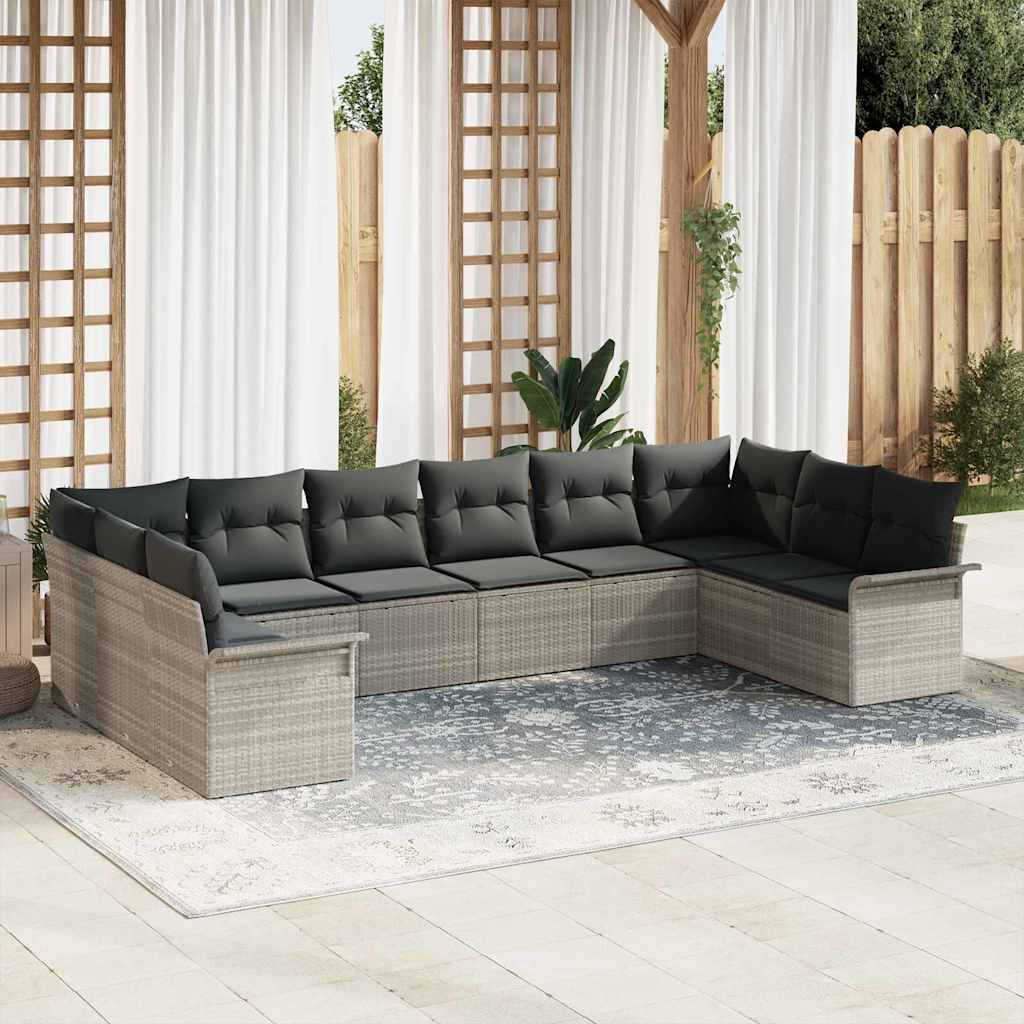 Set Divano da Giardino 10 pcs Grigio chiaro polyrattan - homemem39