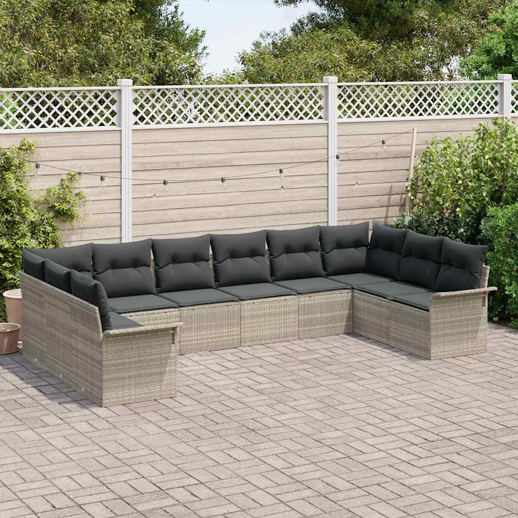 Set Divano da Giardino 10 pcs Grigio chiaro polyrattan - homemem39