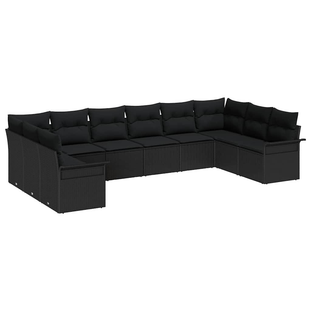 Set Divano da Giardino con cuscino 10 pcs Nero polyrattan | homemem39