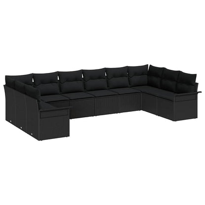 Set Divano da Giardino con cuscino 10 pcs Nero polyrattan | homemem39