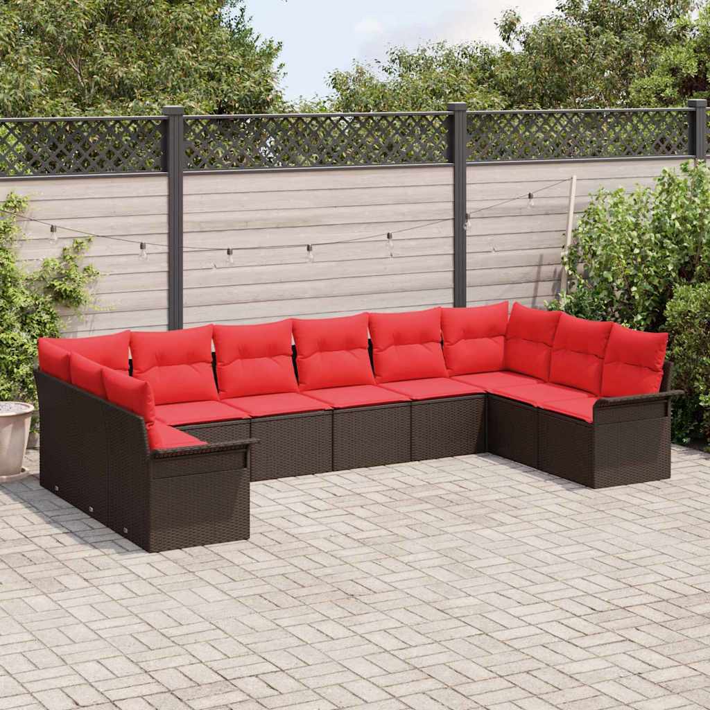 Set Divano da Giardino con cuscino 10 pcs Marrone polyrattan | homemem39