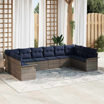 Set Divano da Giardino con cuscino 10 pcs Grigio polyrattan | homemem39