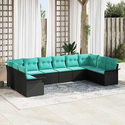 Set Divano da Giardino con cuscino 10 pcs Nero polyrattan | homemem39