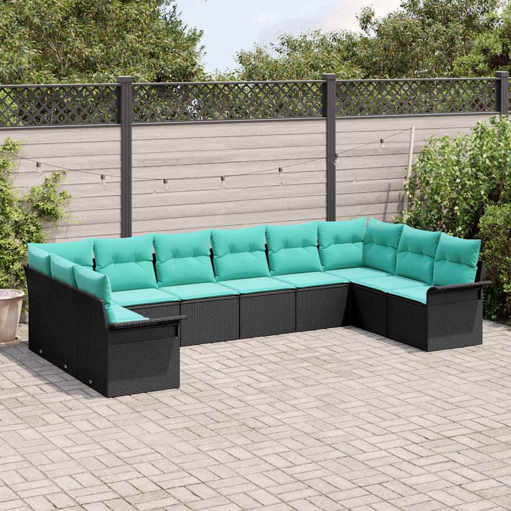 Set Divano da Giardino con cuscino 10 pcs Nero polyrattan | homemem39