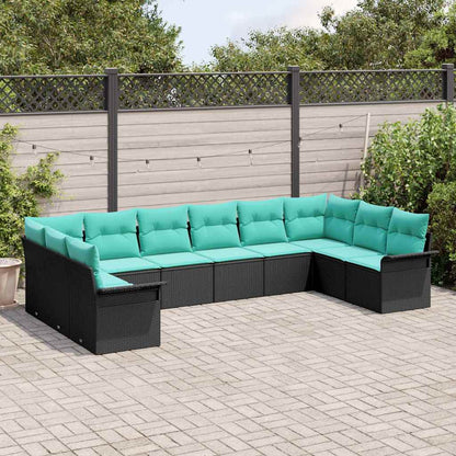 Set Divano da Giardino con cuscino 10 pcs Nero polyrattan | homemem39