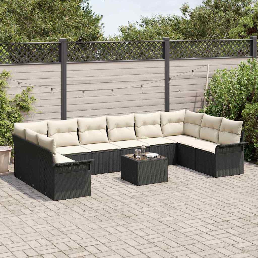 Set Divano da Giardino con cuscino 11 pcs Nero polyrattan | homemem39