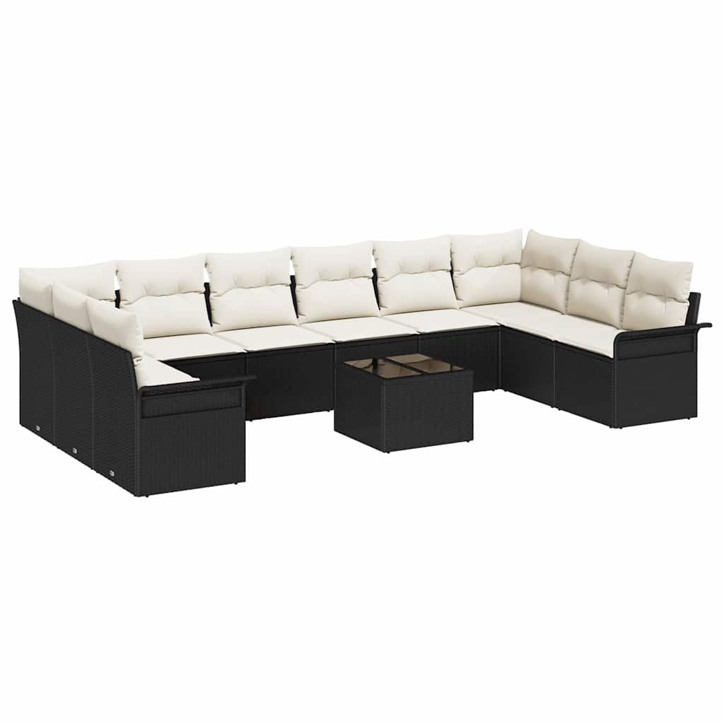 Set Divano da Giardino con cuscino 11 pcs Nero polyrattan | homemem39