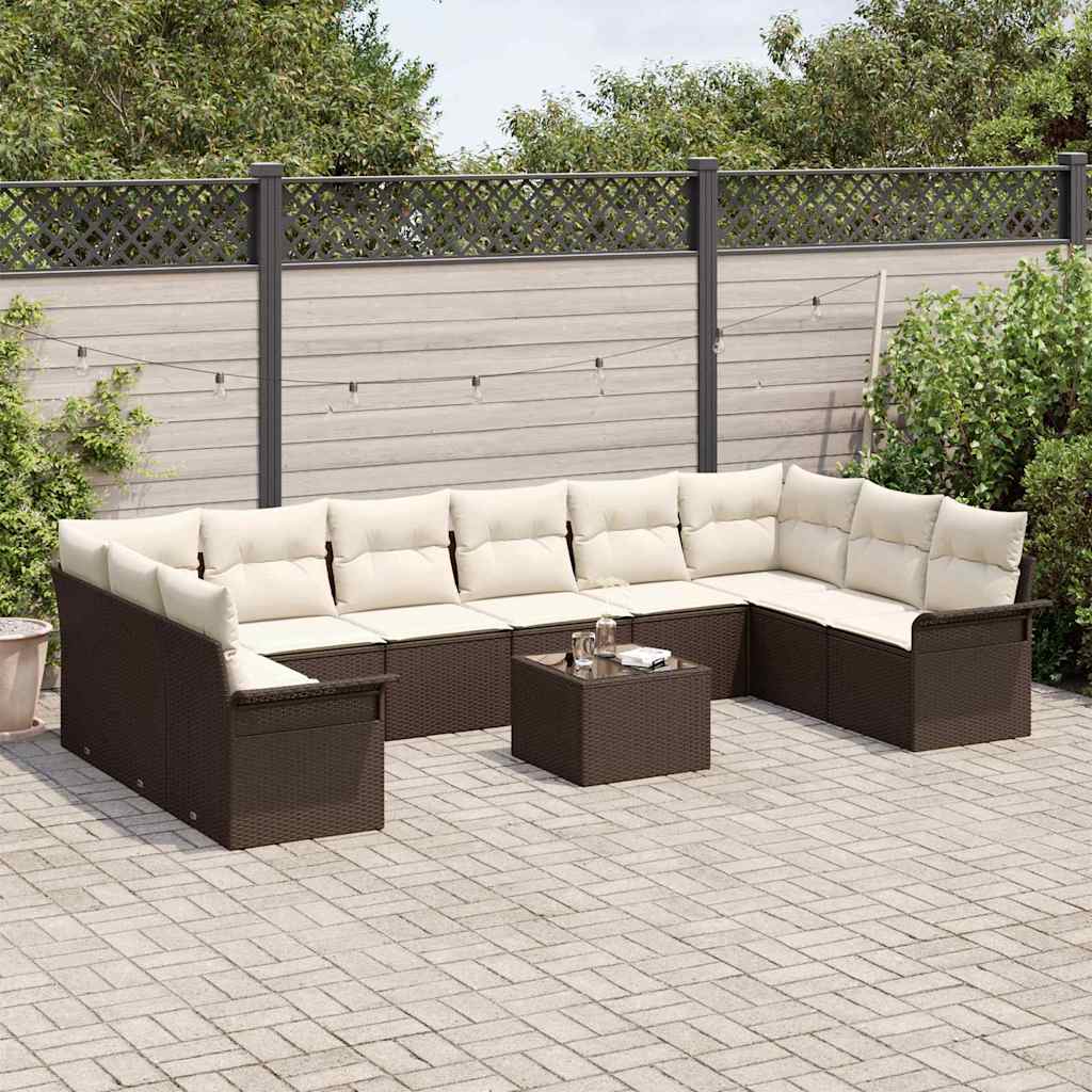 Set Divano da Giardino con cuscino 11 pcs Marrone Poly Rattan - homemem39