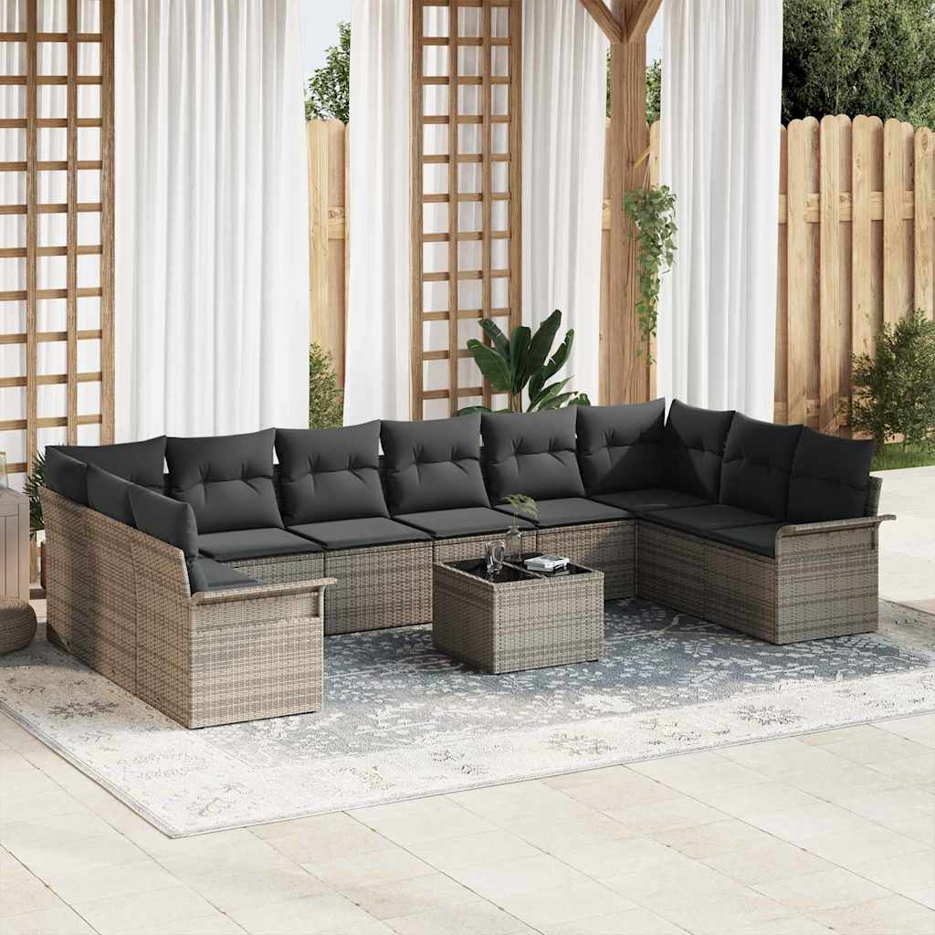 Set Divano da Giardino con cuscino 11 pcs Grigio Poly Rattan | homemem39