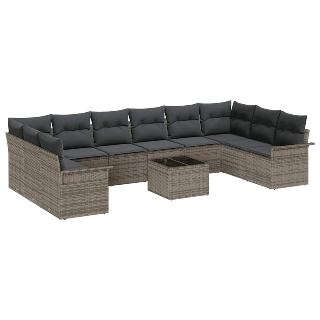 Set Divano da Giardino con cuscino 11 pcs Grigio Poly Rattan | homemem39