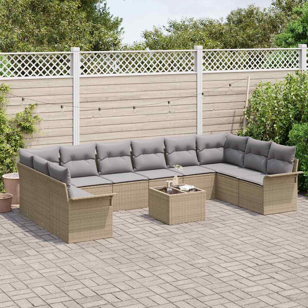 Set Divano da Giardino con cuscino 11 pcs Beige polyrattan | homemem39