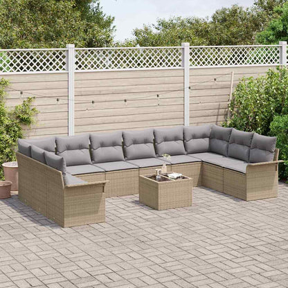 Set Divano da Giardino con cuscino 11 pcs Beige polyrattan | homemem39
