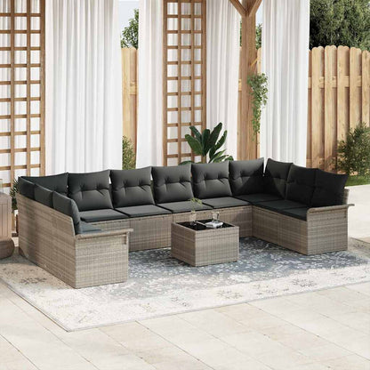 Set Divano da Giardino 11 pcs Grigio chiaro Poly Rattan | homemem39
