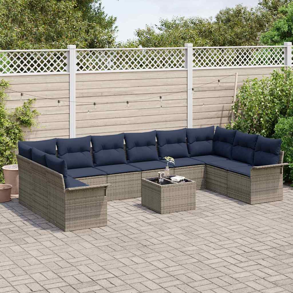 Set Divano da Giardino con cuscino 11 pcs Grigio polyrattan | homemem39