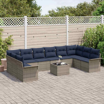Set Divano da Giardino con cuscino 11 pcs Grigio polyrattan | homemem39