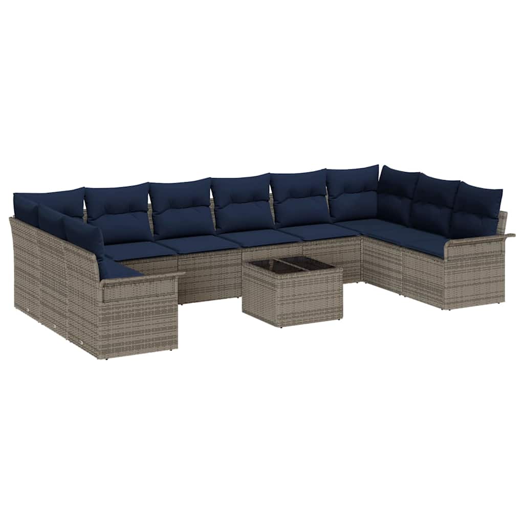Set Divano da Giardino con cuscino 11 pcs Grigio polyrattan | homemem39