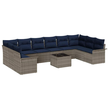 Set Divano da Giardino con cuscino 11 pcs Grigio polyrattan | homemem39