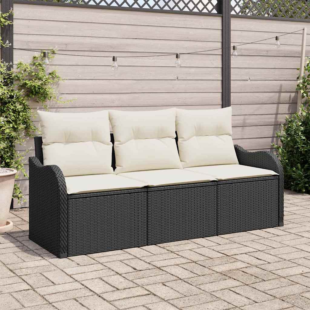 Set Divano da Giardino con cuscino 3 pcs Nero polyrattan - homemem39