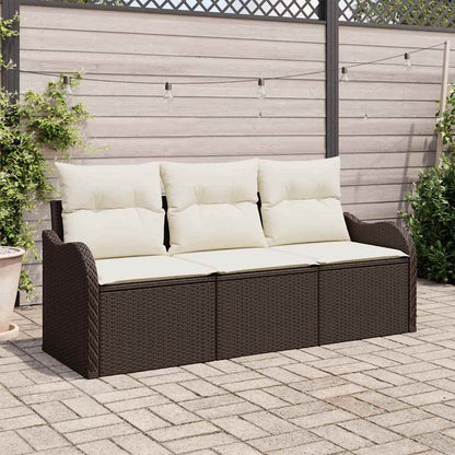 Set Divano da Giardino con cuscino 3 pcs Marrone Poly Rattan - homemem39