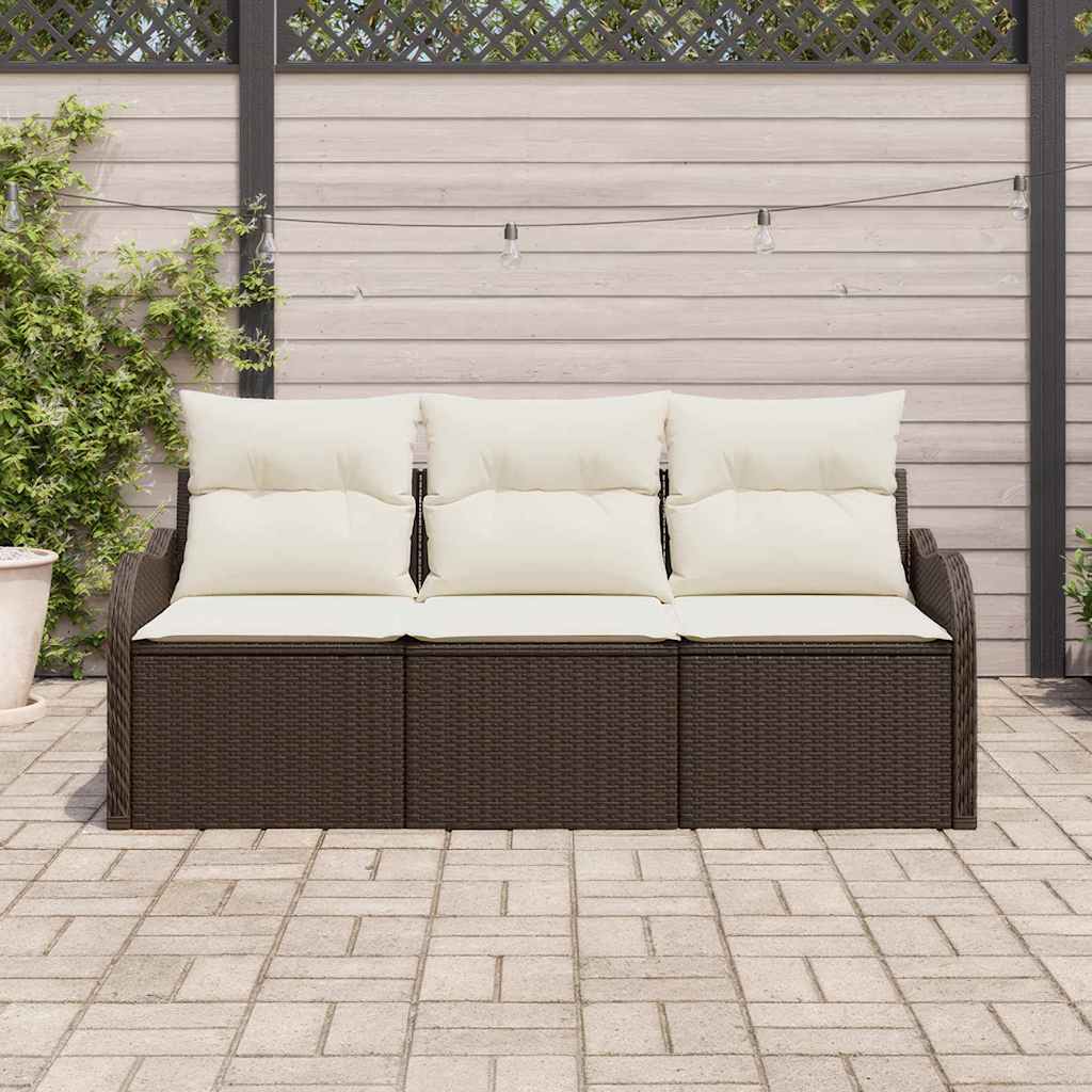 Set Divano da Giardino con cuscino 3 pcs Marrone Poly Rattan - homemem39