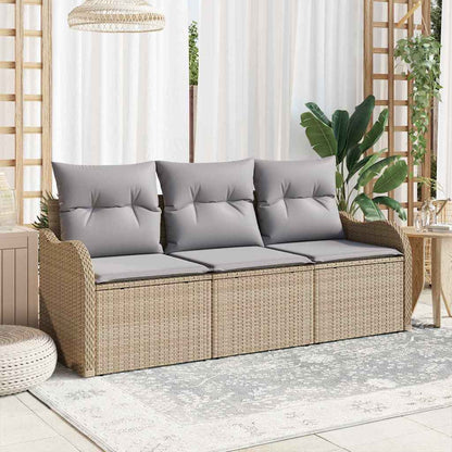 Set Divano da Giardino con cuscino 3 pcs Beige polyrattan | homemem39