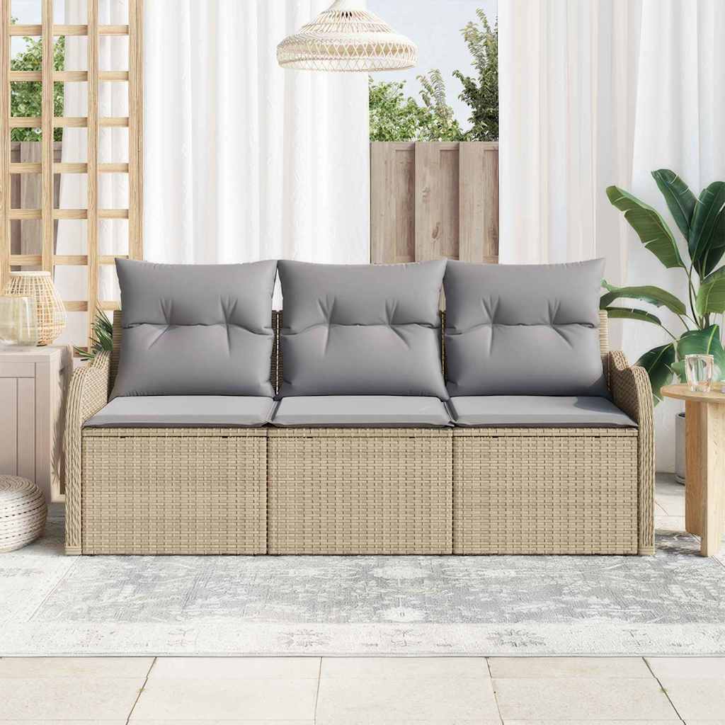 Set Divano da Giardino con cuscino 3 pcs Beige polyrattan | homemem39