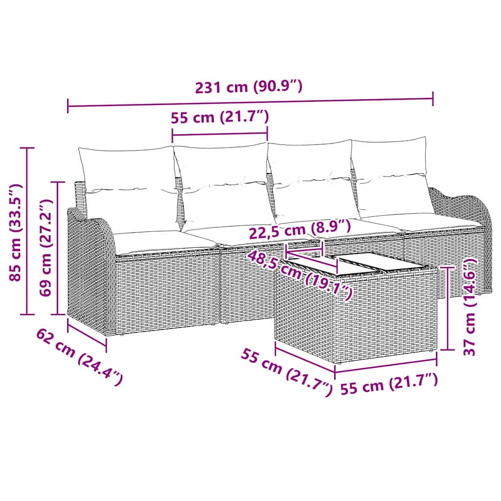 Set Divano da Giardino Beige polyrattan | homemem39